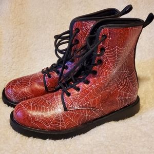 Red and Black Spider Web Unisex Combat Boots
